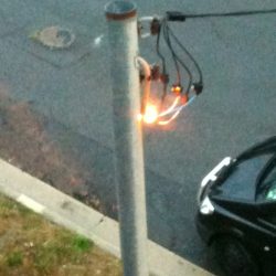 Close up of point of attachment of fire