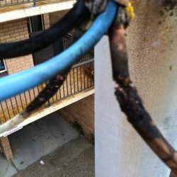 Close up of point of attachment of fire after it was made safe