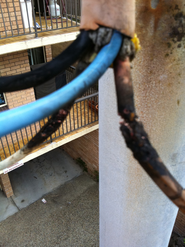 Close up of point of attachment of fire after it was made safe