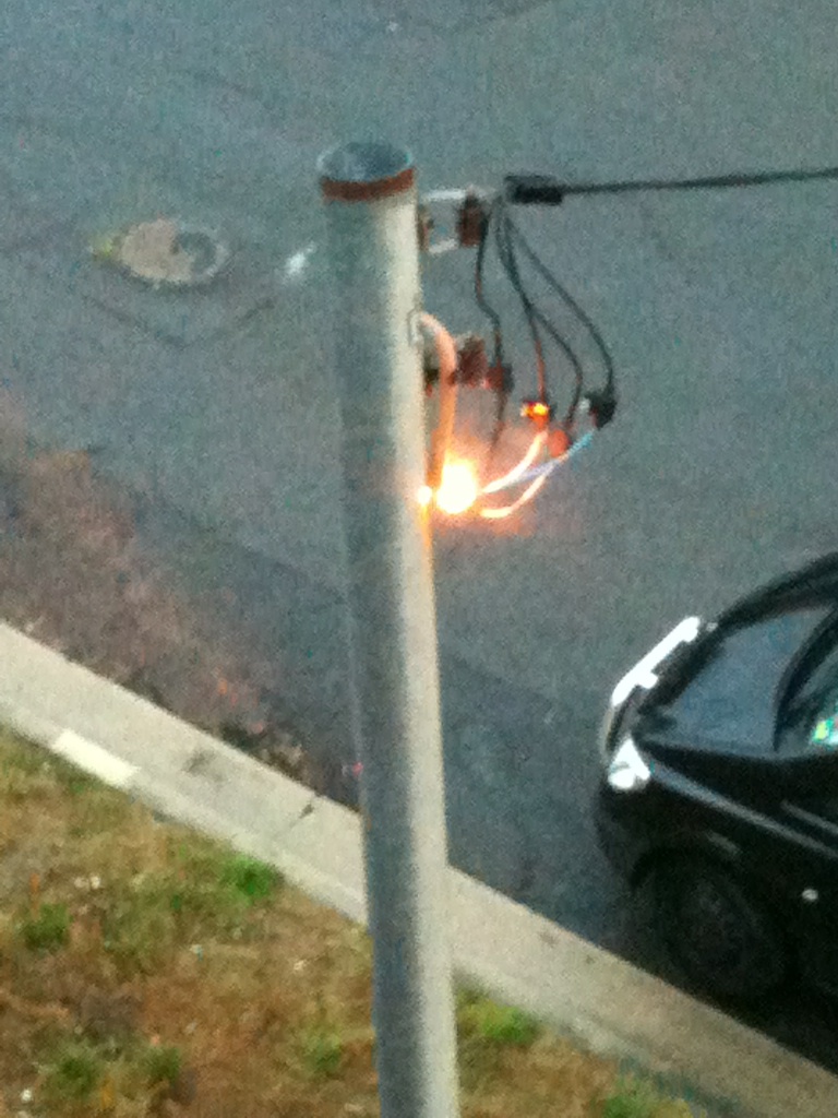 Close up of point of attachment of fire