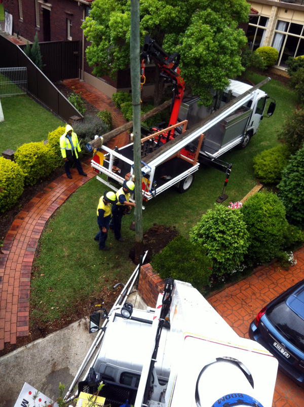 Power pole installation work by Eris