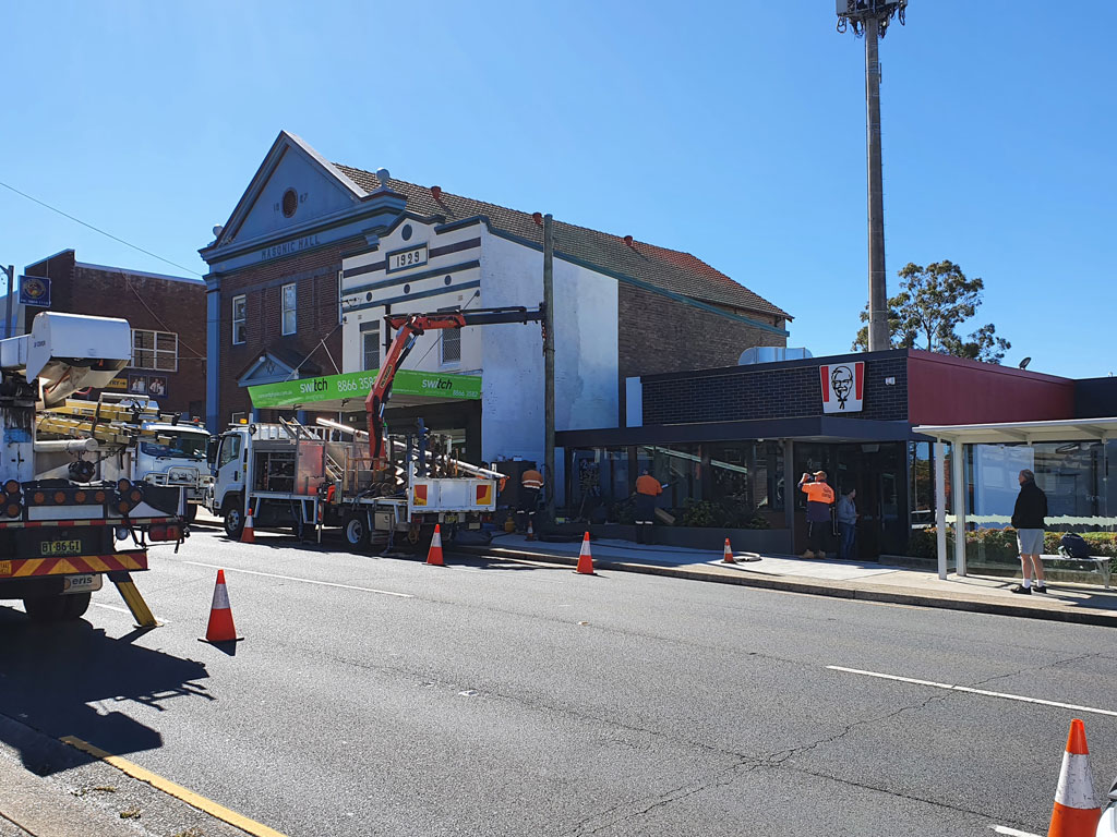 Power pole installation work