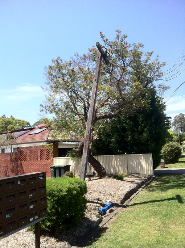 This power pole is about to fall